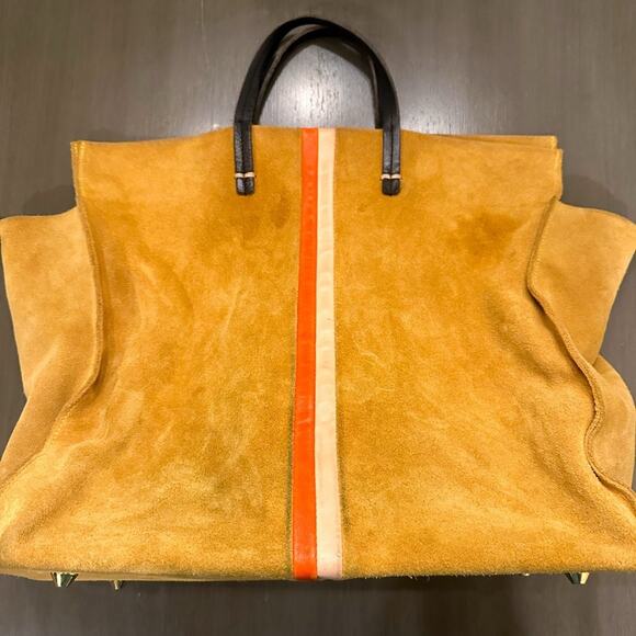 Clare V Simple Tote in Mustard Poppy Blush Striped Suede - Picture 3 of 7